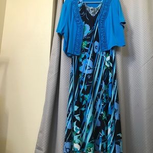 Vintage Floral Sleeveless Blue Danny & Nicole Dress 2 piece set